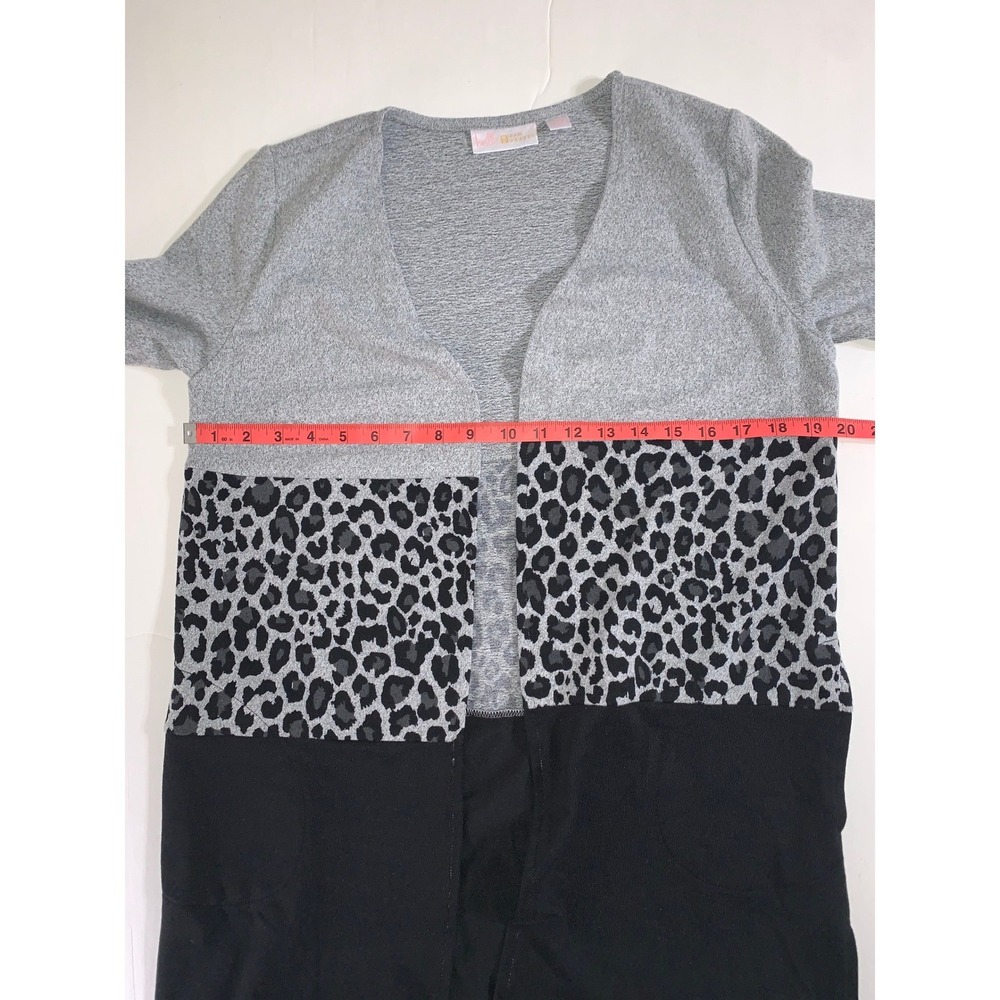 Belle by Kim Gravel Leopard‎ Print Colorblock Cardigan Womens XXS Gray Black - Picture 8 of 11